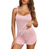image:imageEkouaer Pajama Sets for Women Lingerie Sleepwear Soft Pjs 2 Piece Cami Shorts Set U Neck Adjustable Strap NightwearLight Pink