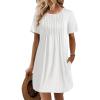 image:imageEkouaer Swimsuit Coverup for Women 2026 Short Sleeve Bathing Suit Cover Ups Beach Summer TShirt Dresses with PocketsWhite