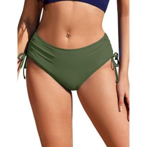 image:imageEkouaer Bikini Bottoms for Women Mid Waist Swim Bottom Full Coverage Swim Bathing Suit Bottom Adjustable Side Tie Swim ShortsArmy Green