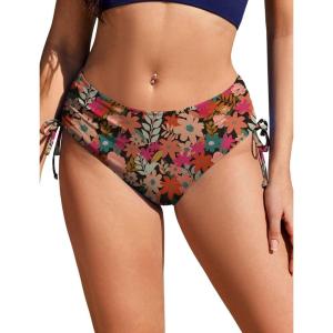 image:imageEkouaer Bikini Bottoms for Women Mid Waist Swim Bottom Full Coverage Swim Bathing Suit Bottom Adjustable Side Tie Swim ShortsPink Flower Leaves