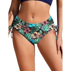 image:imageEkouaer Bikini Bottoms for Women Mid Waist Swim Bottom Full Coverage Swim Bathing Suit Bottom Adjustable Side Tie Swim ShortsRed Tropical Flowers
