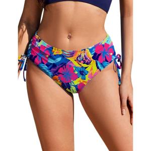 image:imageEkouaer Bikini Bottoms for Women Mid Waist Swim Bottom Full Coverage Swim Bathing Suit Bottom Adjustable Side Tie Swim ShortsSky Blue Floral