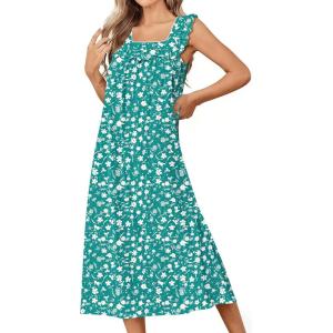 image:imageEkouaer Cotton Nightgowns for Women Long Sleeveless Night Gown Victorian Sleep dress Soft Night Dress Ladies SleepwearGreen Floral