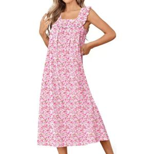image:imageEkouaer Cotton Nightgowns for Women Long Sleeveless Night Gown Victorian Sleep dress Soft Night Dress Ladies SleepwearPink Floral