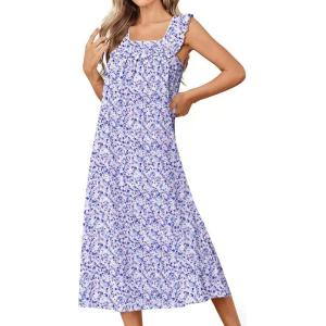 image:imageEkouaer Cotton Nightgowns for Women Long Sleeveless Night Gown Victorian Sleep dress Soft Night Dress Ladies SleepwearPurple Speckle