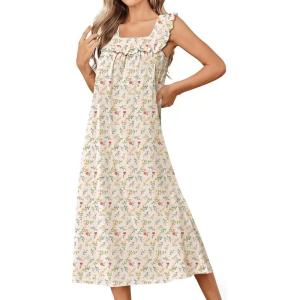 image:imageEkouaer Cotton Nightgowns for Women Long Sleeveless Night Gown Victorian Sleep dress Soft Night Dress Ladies SleepwearYellow Floral