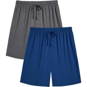 image:imageEkouaer Mens Pajama Shorts Bamboo Rayon Pj Bottoms Soft Sleep Shorts Soft Drawstring Loungewear With Pockets 2 Pack S3XL01 Formal Grey and Blue