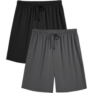 image:imageEkouaer Mens Pajama Shorts Bamboo Rayon Pj Bottoms Soft Sleep Shorts Soft Drawstring Loungewear With Pockets 2 Pack S3XLBlack and Dark Grey2 Pcs