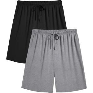 image:imageEkouaer Mens Pajama Shorts Bamboo Rayon Pj Bottoms Soft Sleep Shorts Soft Drawstring Loungewear With Pockets 2 Pack S3XLBlack and Light Grey2 Pcs