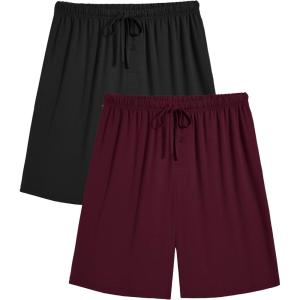 image:imageEkouaer Mens Pajama Shorts Bamboo Rayon Pj Bottoms Soft Sleep Shorts Soft Drawstring Loungewear With Pockets 2 Pack S3XLBlack and Red2 Pcs