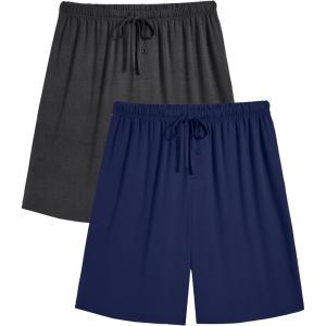 image:imageEkouaer Mens Pajama Shorts Bamboo Rayon Pj Bottoms Soft Sleep Shorts Soft Drawstring Loungewear With Pockets 2 Pack S3XLBlue and Navy Blue2 Pcs