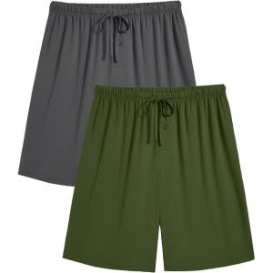 image:imageEkouaer Mens Pajama Shorts Bamboo Rayon Pj Bottoms Soft Sleep Shorts Soft Drawstring Loungewear With Pockets 2 Pack S3XLDark Grey and Army Green2 Pcs