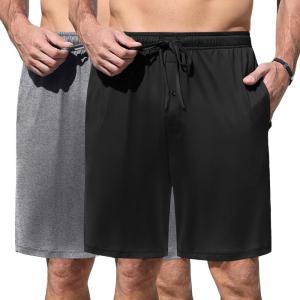 image:imageEkouaer Mens Pajama Shorts Soft Sleepwear Bottoms Elastic Waistband Loungewear Breathable Men Shorts with PocketsBlack and Light Gray