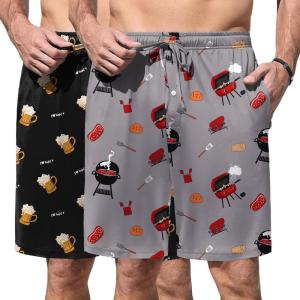 image:imageEkouaer Mens Pajama Shorts Soft Sleepwear Bottoms Elastic Waistband Loungewear Breathable Men Shorts with PocketsGray Barbecue and Black Wine Glass