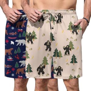 image:imageEkouaer Mens Pajama Shorts Soft Sleepwear Bottoms Elastic Waistband Loungewear Breathable Men Shorts with PocketsNavy Blue Animal and Bear Tree
