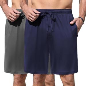 image:imageEkouaer Mens Pajama Shorts Soft Sleepwear Bottoms Elastic Waistband Loungewear Breathable Men Shorts with PocketsNavy Blue and Drak Gray