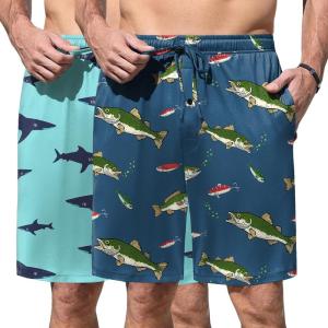 image:imageEkouaer Mens Pajama Shorts Soft Sleepwear Bottoms Elastic Waistband Loungewear Breathable Men Shorts with PocketsNavy Blue and Light Fishing Print