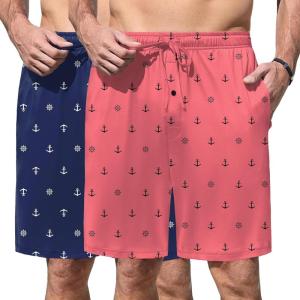 image:imageEkouaer Mens Pajama Shorts Soft Sleepwear Bottoms Elastic Waistband Loungewear Breathable Men Shorts with PocketsNavy Blue and Pink Print