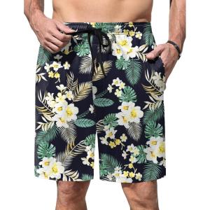 image:imageEkouaer Mens Pajama Shorts Soft Sleepwear Bottoms Elastic Waistband Loungewear Breathable Men Shorts with PocketsTropical Flowers