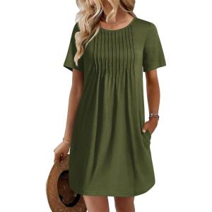 image:imageEkouaer Swimsuit Coverup for Women 2026 Short Sleeve Bathing Suit Cover Ups Beach Summer TShirt Dresses with PocketsArmy Green