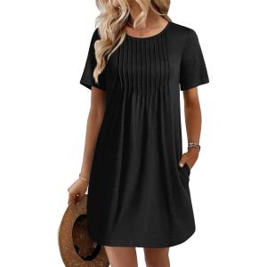 image:imageEkouaer Swimsuit Coverup for Women 2026 Short Sleeve Bathing Suit Cover Ups Beach Summer TShirt Dresses with PocketsBlack