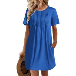 image:imageEkouaer Swimsuit Coverup for Women 2026 Short Sleeve Bathing Suit Cover Ups Beach Summer TShirt Dresses with PocketsBlue