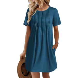image:imageEkouaer Swimsuit Coverup for Women 2026 Short Sleeve Bathing Suit Cover Ups Beach Summer TShirt Dresses with PocketsGrey Blue