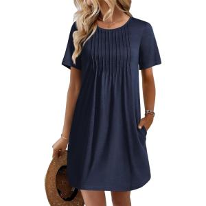 image:imageEkouaer Swimsuit Coverup for Women 2026 Short Sleeve Bathing Suit Cover Ups Beach Summer TShirt Dresses with PocketsNavy Blue