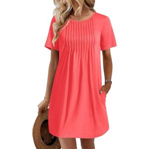 image:imageEkouaer Swimsuit Coverup for Women 2026 Short Sleeve Bathing Suit Cover Ups Beach Summer TShirt Dresses with PocketsOrange Pink