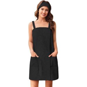 image:imageEkouaer Towel Wrap for Women Spa Bath Robe Lightweight Terry Cloth Wrap Adjustable Shower Robe with Headband SXLBlack