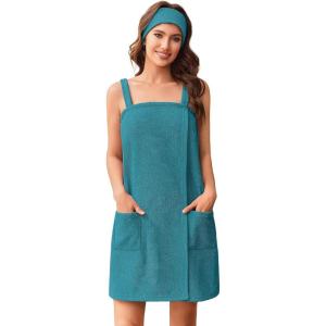 image:imageEkouaer Towel Wrap for Women Spa Bath Robe Lightweight Terry Cloth Wrap Adjustable Shower Robe with Headband SXLBlue