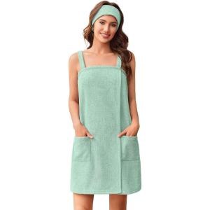 image:imageEkouaer Towel Wrap for Women Spa Bath Robe Lightweight Terry Cloth Wrap Adjustable Shower Robe with Headband SXLMint Green