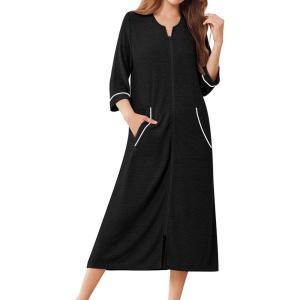 image:imageEkouaer Zipper Robes for Women 34 Sleeve Bathrobe Lightweight House Coats for Women with Pockets Long Moo Moo NightgownBlack