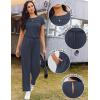 image:imageEkouaer Jumpsuits for Women 2026 Summer Casual Round Neck Pleated Front Womens Rompers With Pockets Vacation OutfitsDark Blue