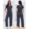 image:imageEkouaer Jumpsuits for Women 2026 Summer Casual Round Neck Pleated Front Womens Rompers With Pockets Vacation OutfitsDark Blue