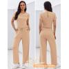 image:imageEkouaer Jumpsuits for Women 2026 Summer Casual Round Neck Pleated Front Womens Rompers With Pockets Vacation OutfitsKhaki