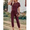 image:imageEkouaer Jumpsuits for Women Dressy Summer Romper Ribbed Knit Casual Travel Outfits 2026 Vacation Beach ClothesWine Red
