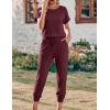 image:imageEkouaer Jumpsuits for Women Dressy Summer Romper Ribbed Knit Casual Travel Outfits 2026 Vacation Beach ClothesWine Red