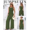 image:imageEkouaer Jumpsuits for Women One Piece Jumpsuit Wide Leg Sleeveless Crewneck Casual Womens Romper Jumpers With Pockets 2026Army Green