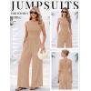 image:imageEkouaer Jumpsuits for Women One Piece Jumpsuit Wide Leg Sleeveless Crewneck Casual Womens Romper Jumpers With Pockets 2026Khaki