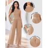 image:imageEkouaer Jumpsuits for Women One Piece Jumpsuit Wide Leg Sleeveless Crewneck Casual Womens Romper Jumpers With Pockets 2026Khaki