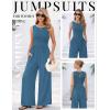 image:imageEkouaer Jumpsuits for Women One Piece Jumpsuit Wide Leg Sleeveless Crewneck Casual Womens Romper Jumpers With Pockets 2026Lake Blue