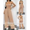 image:imageEkouaer Jumpsuits for Women Sleeveless Spaghetti Strap Womens Jumpsuit One Piece Wide Leg Summer Romper With Pockets 2026Khaki