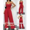 image:imageEkouaer Jumpsuits for Women Sleeveless Spaghetti Strap Womens Jumpsuit One Piece Wide Leg Summer Romper With Pockets 2026True Red