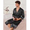 image:imageEkouaer Mens Satin Robe Lightweight Silky Kimono Bathrobe 34 Sleeve Spa Knee Length Loungewear with Pockets S3XLBlackpattern