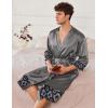 image:imageEkouaer Mens Satin Robe Lightweight Silky Kimono Bathrobe 34 Sleeve Spa Knee Length Loungewear with Pockets S3XLDark Greypattern