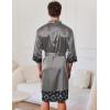 image:imageEkouaer Mens Satin Robe Lightweight Silky Kimono Bathrobe 34 Sleeve Spa Knee Length Loungewear with Pockets S3XLDark Greypattern