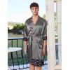 image:imageEkouaer Mens Satin Robe Lightweight Silky Kimono Bathrobe 34 Sleeve Spa Knee Length Loungewear with Pockets S3XLDark Greypattern