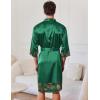 image:imageEkouaer Mens Satin Robe Lightweight Silky Kimono Bathrobe 34 Sleeve Spa Knee Length Loungewear with Pockets S3XLGreenpattern