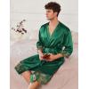 image:imageEkouaer Mens Satin Robe Lightweight Silky Kimono Bathrobe 34 Sleeve Spa Knee Length Loungewear with Pockets S3XLGreenpattern